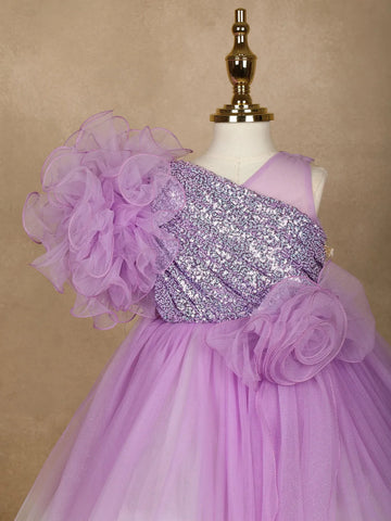 Lavender Floral Designed Party Gown for Girls - Diadem