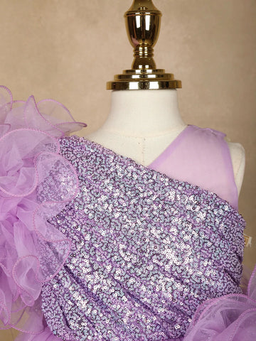Lavender Floral Designed Party Gown for Girls - Diadem