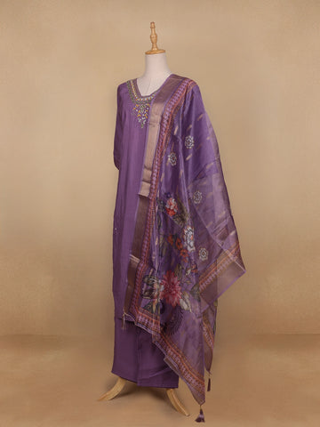 Lavender Floral Designed Semi Silk Salwar Suit - Diadem