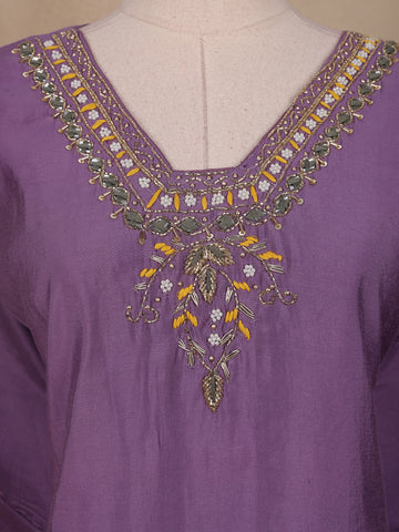 Lavender Floral Designed Semi Silk Salwar Suit - Diadem