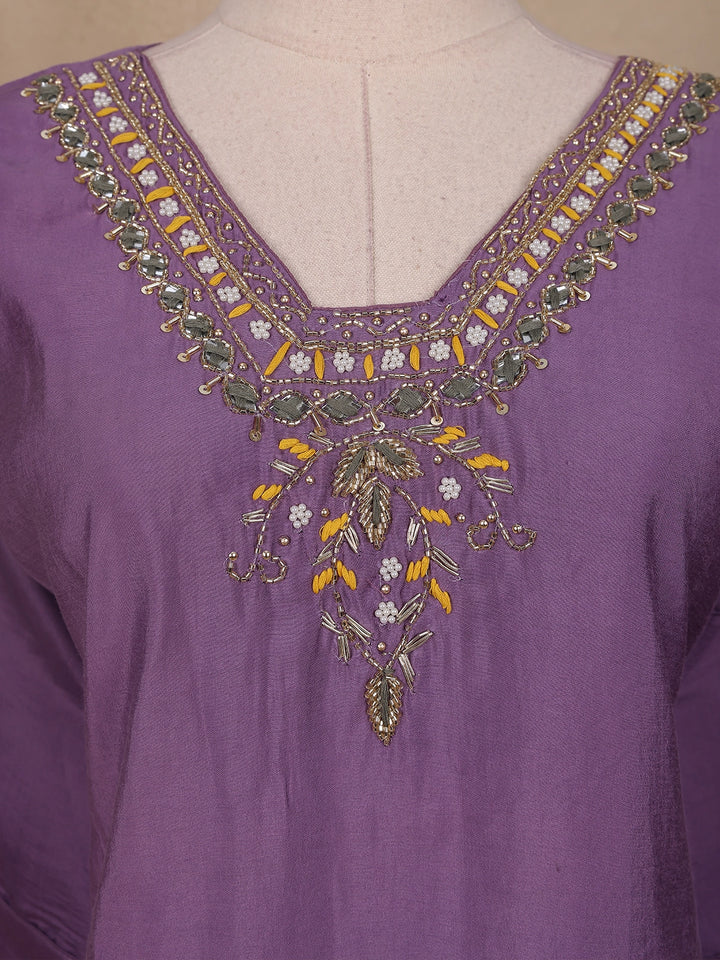 Lavender Floral Designed Semi Silk Salwar Suit - Diadem