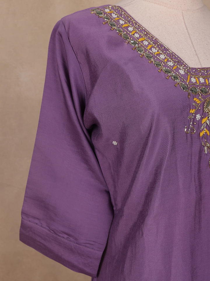 Lavender Floral Designed Semi Silk Salwar Suit - Diadem