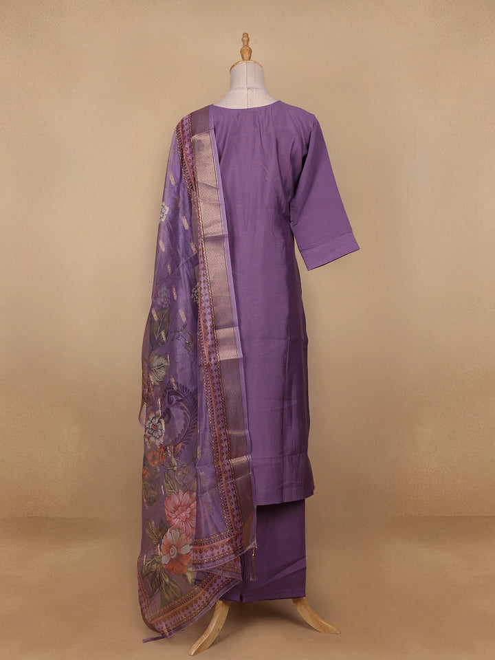 Lavender Floral Designed Semi Silk Salwar Suit - Diadem