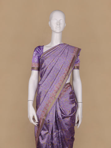 Lavender Floral Designed Semi Silk Saree - Diadem