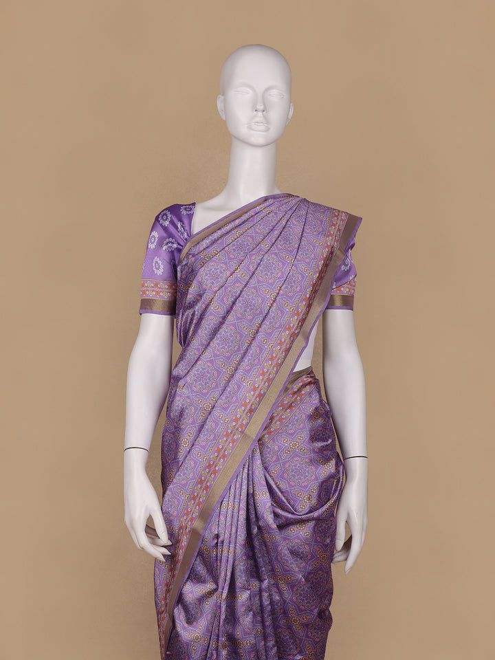 Lavender Floral Designed Semi Silk Saree - Diadem