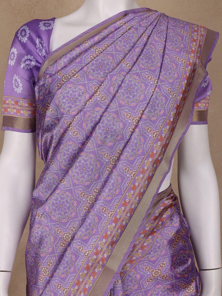 Lavender Floral Designed Semi Silk Saree - Diadem
