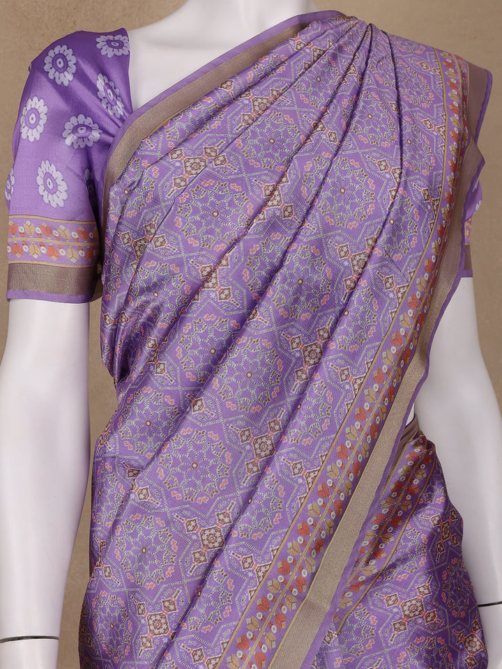 Lavender Floral Designed Semi Silk Saree - Diadem