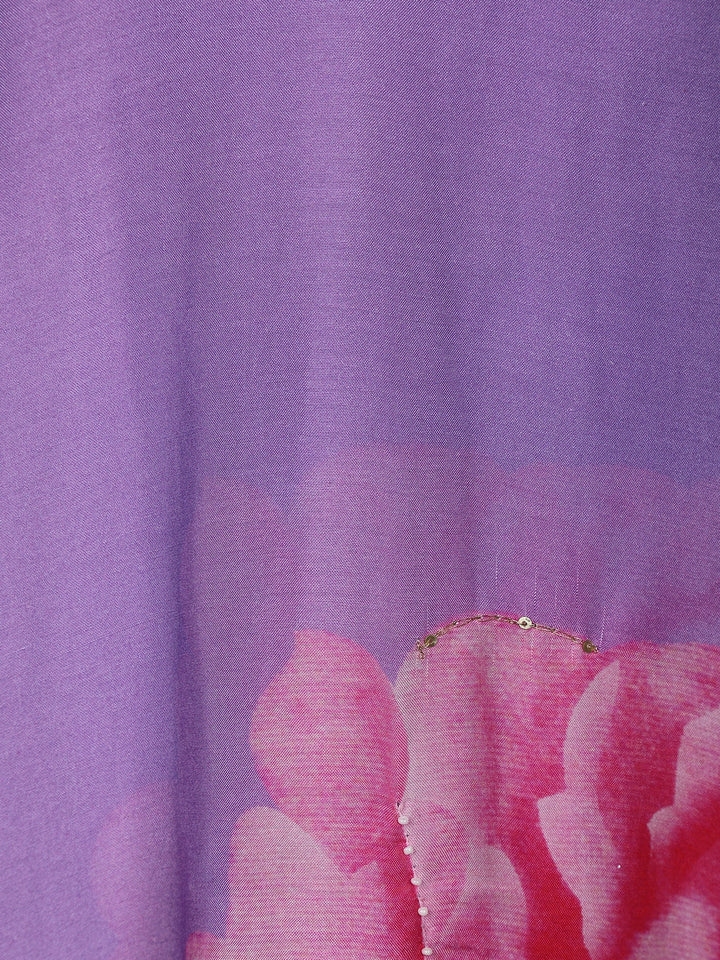 Lavender Floral Designed Semi Silk Straight Cut Salwar Suit - Diadem