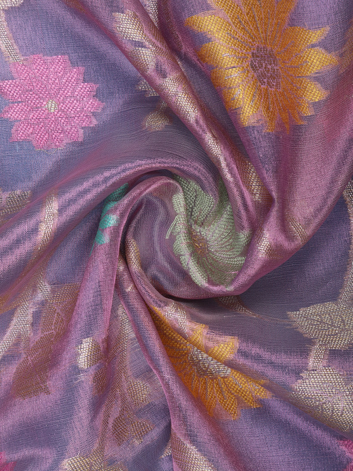 Lavender Floral Designed Semi Tissue Saree - Diadem