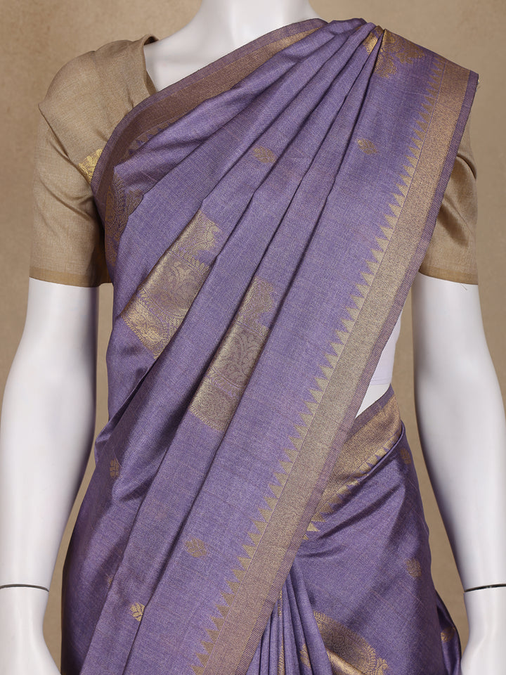 Lavender Floral Designed Semi Tussar Saree - Diadem