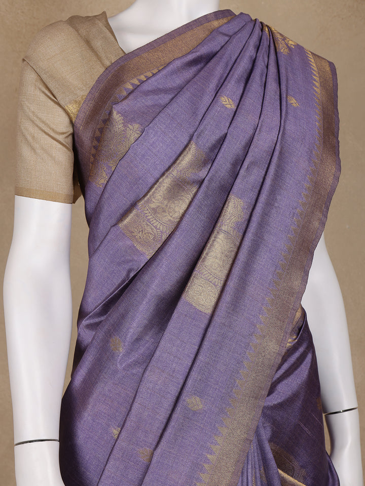 Lavender Floral Designed Semi Tussar Saree - Diadem