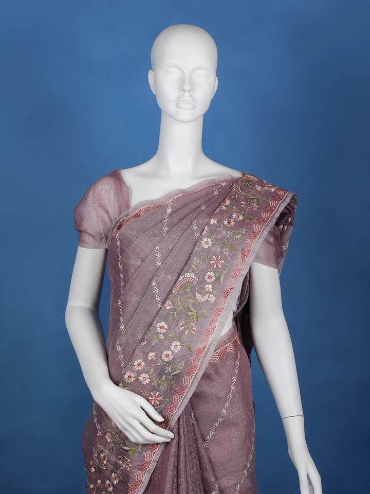 Lavender Floral Designed Tissue Organza Saree - Diadem