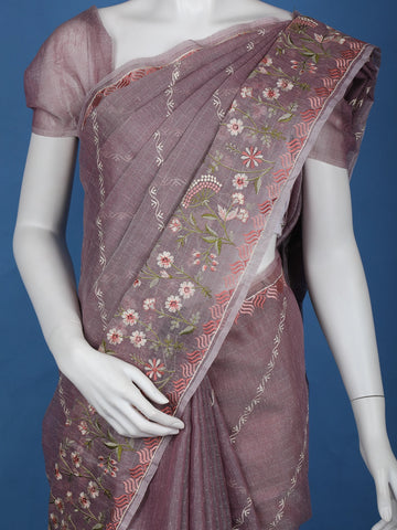 Lavender Floral Designed Tissue Organza Saree - Diadem