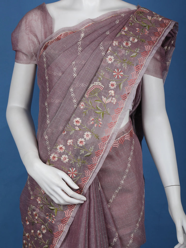 Lavender Floral Designed Tissue Organza Saree - Diadem