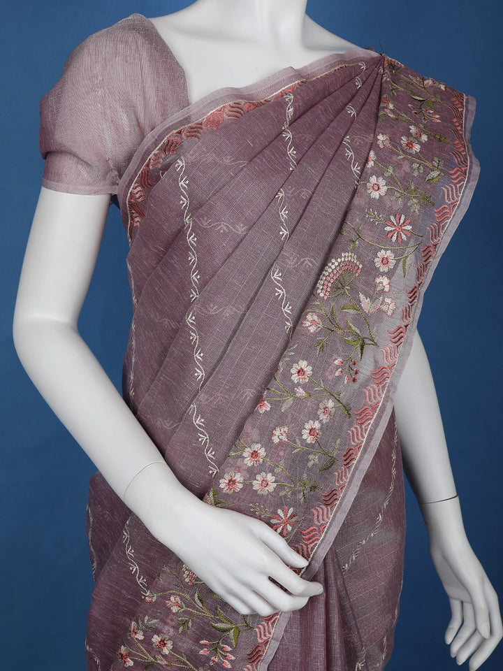 Lavender Floral Designed Tissue Organza Saree - Diadem