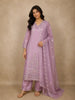 Lavender Floral Embroidered Tissue Cotton Straight Cut Salwar Suit with Dupatta