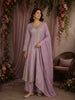 Lavender Floral Embroidered Tissue Silk Palazzo Suit with Striped Dupatta