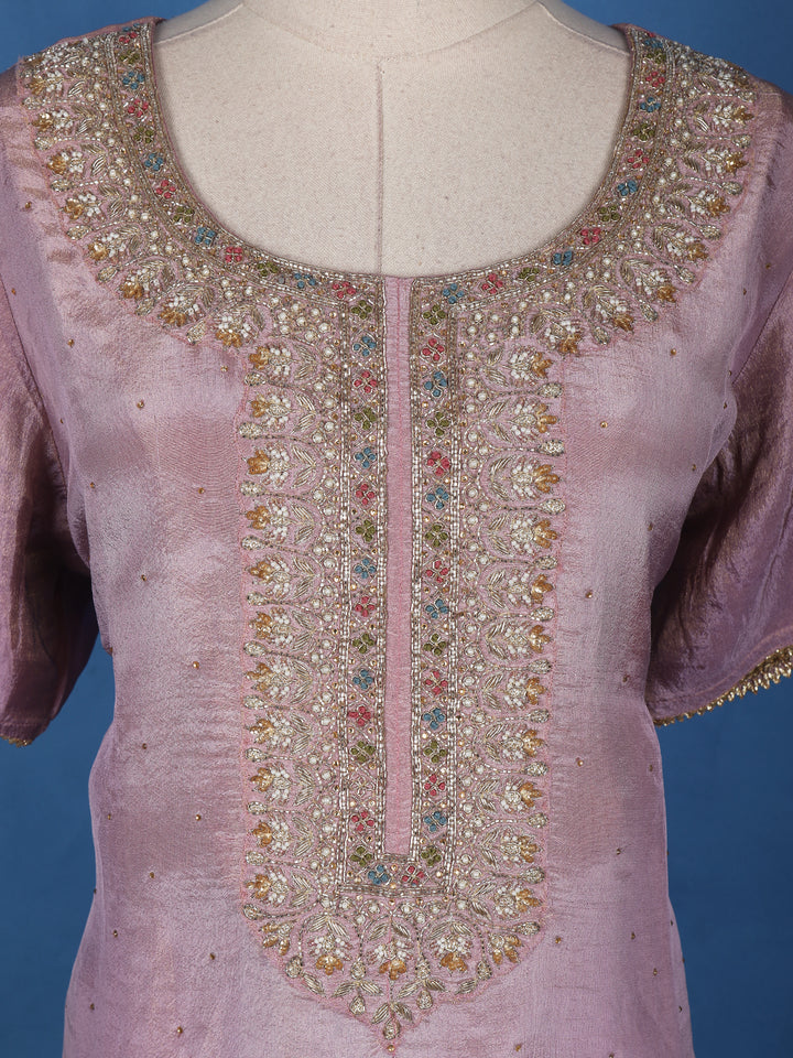 Lavender Floral Embroidery Tissue Silk Salwar Suit - Diadem