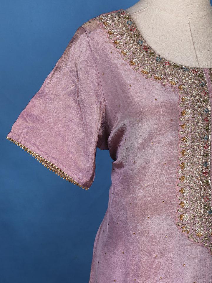 Lavender Floral Embroidery Tissue Silk Salwar Suit - Diadem