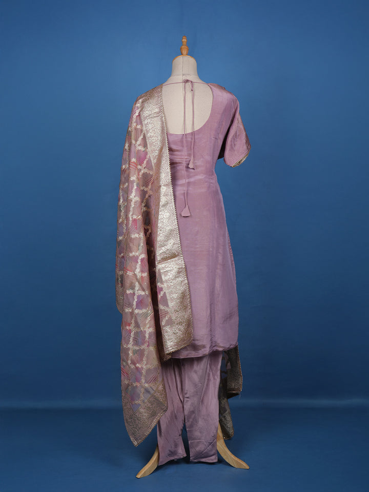 Lavender Floral Embroidery Tissue Silk Salwar Suit - Diadem