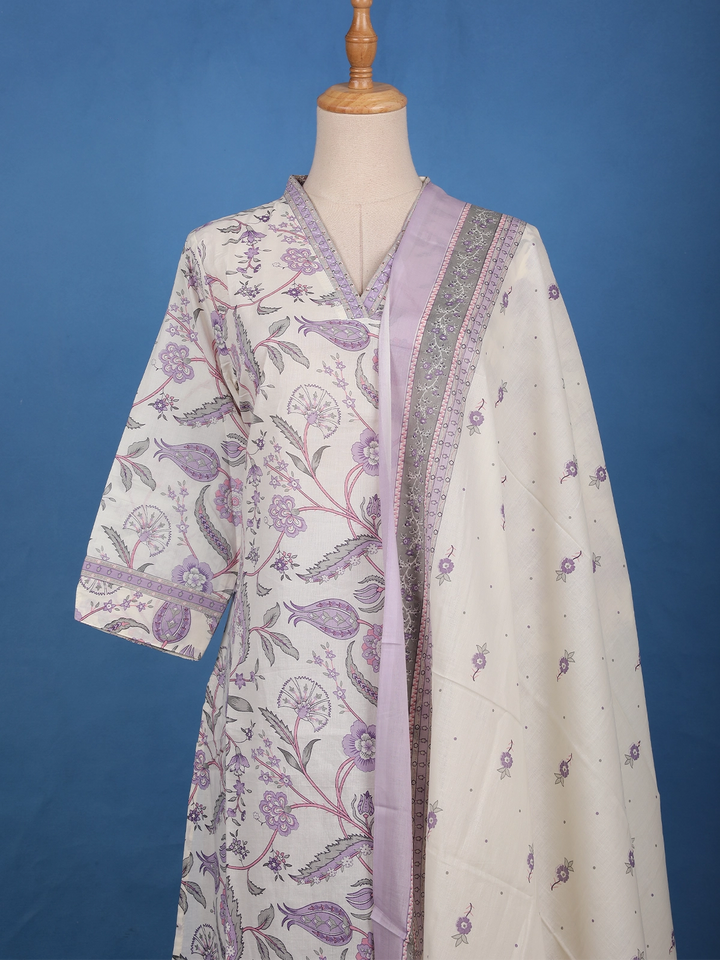 Lavender Floral Printed Cotton Salwar Suit Set - Diadem