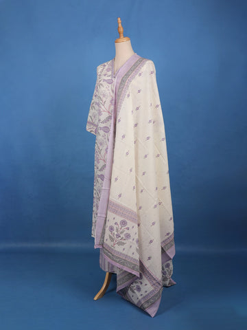 Lavender Floral Printed Cotton Salwar Suit Set - Diadem
