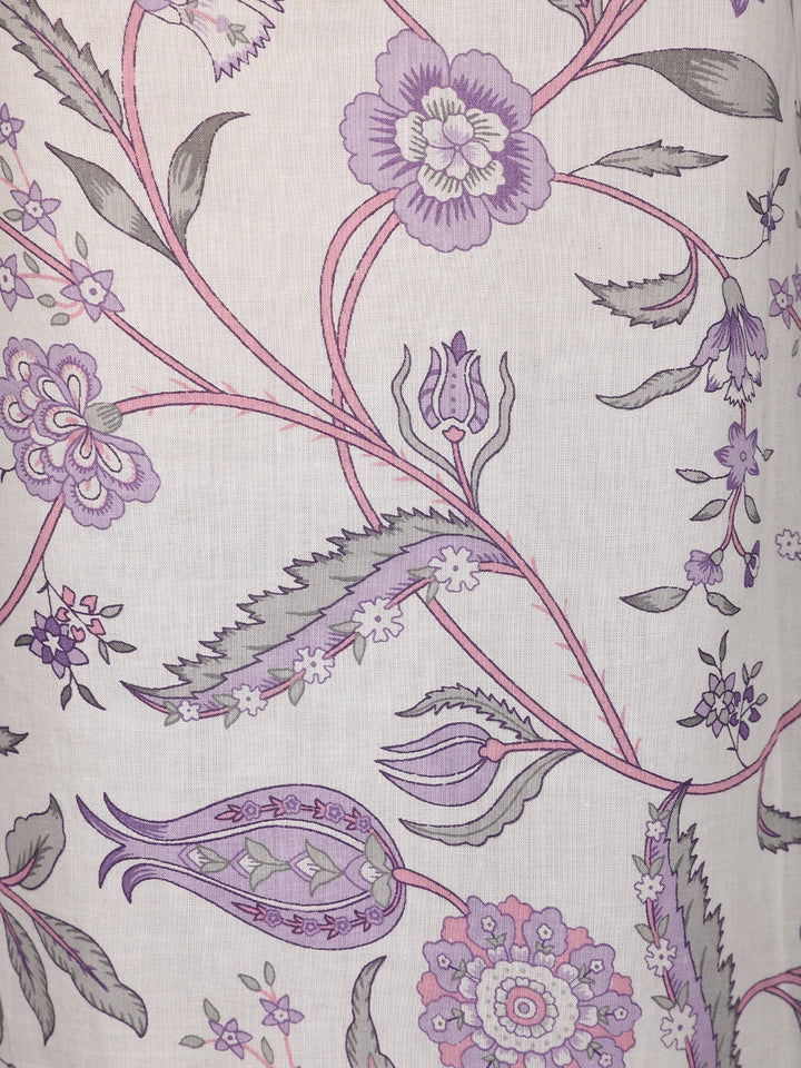 Lavender Floral Printed Cotton Salwar Suit Set - Diadem