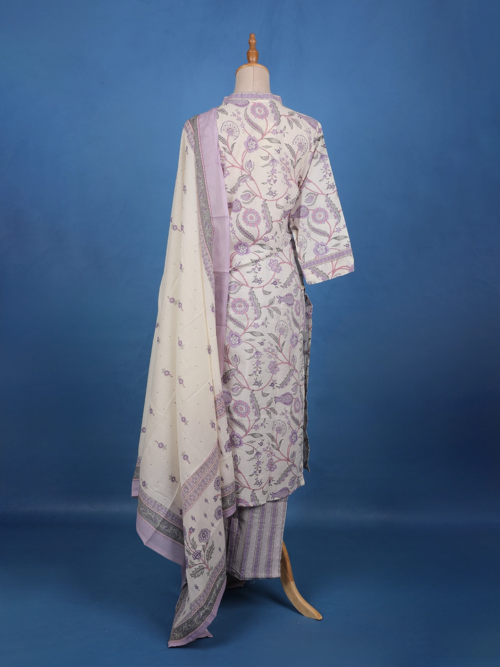 Lavender Floral Printed Cotton Salwar Suit Set - Diadem