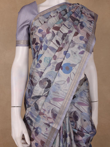 Lavender Floral Printed Tussar Silk Saree - Diadem