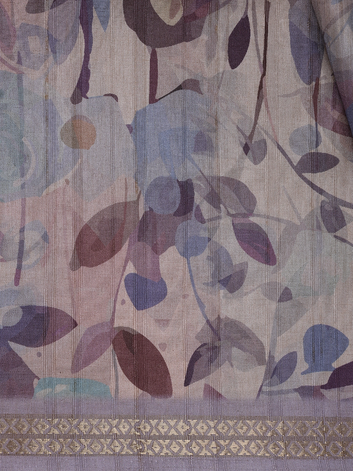 Lavender Floral Printed Tussar Silk Saree - Diadem