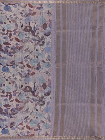 Lavender Floral Printed Tussar Silk Saree - Diadem
