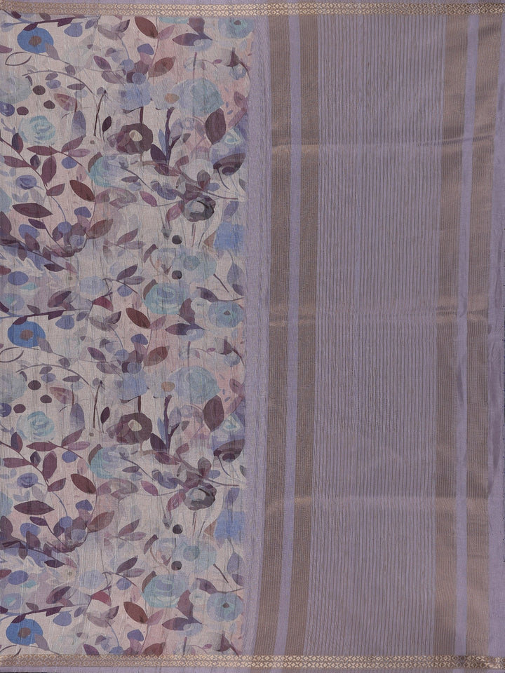 Lavender Floral Printed Tussar Silk Saree - Diadem