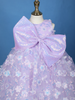Lavender Floral Sequin Embellished Kids Net Gown with Statement Bow