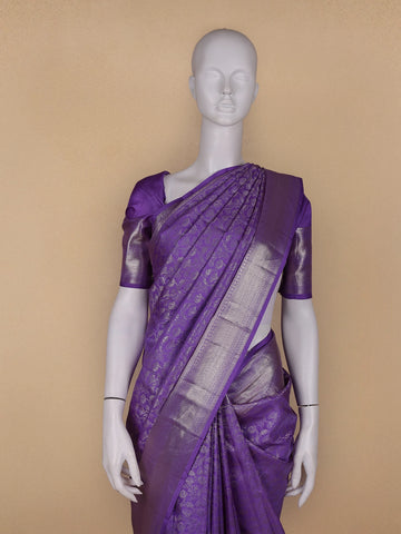 Lavender Floral Woven Pure Kanchipuram Silk Saree - Diadem