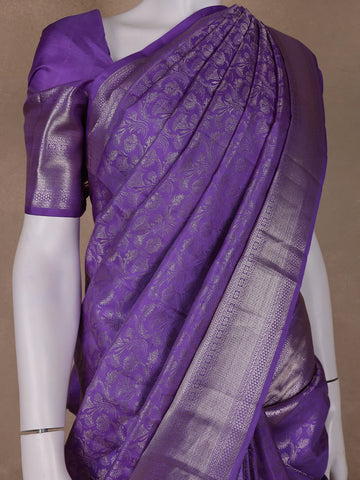 Lavender Floral Woven Pure Kanchipuram Silk Saree - Diadem