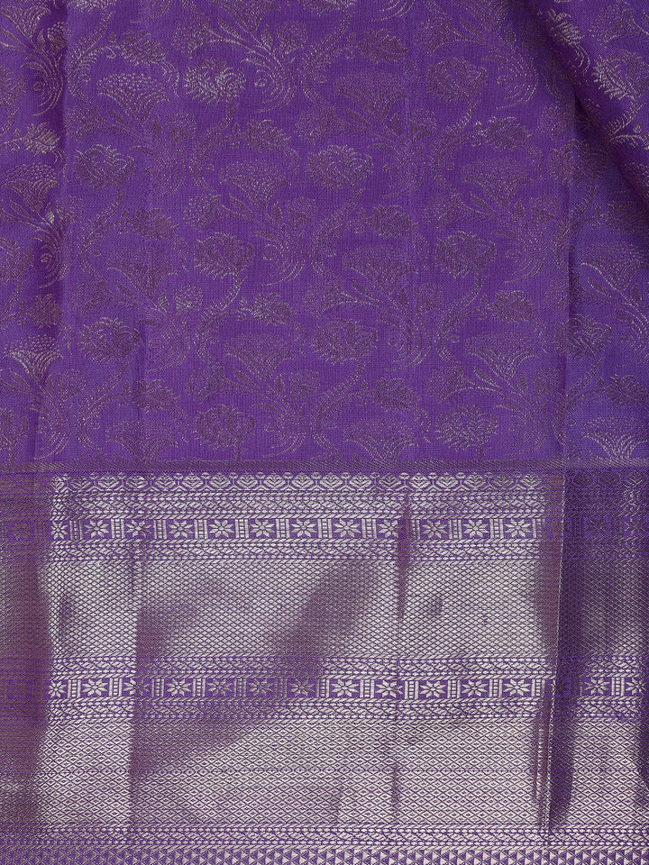 Lavender Floral Woven Pure Kanchipuram Silk Saree - Diadem