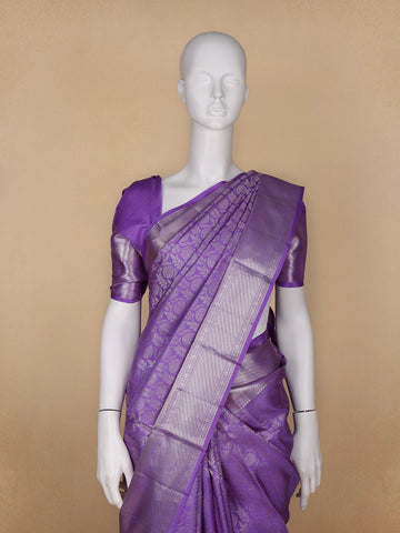 Lavender Floral Woven Pure Kanchipuram Silk Saree - Diadem