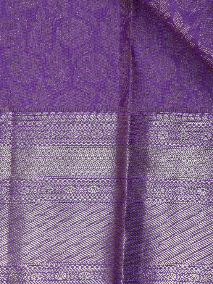 Lavender Floral Woven Pure Kanchipuram Silk Saree - Diadem