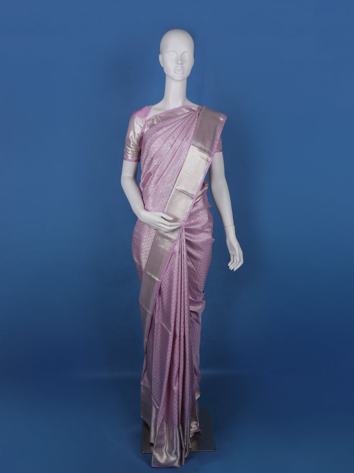 Lavender Floral Woven Pure Kanchipuram Silk Saree - Diadem
