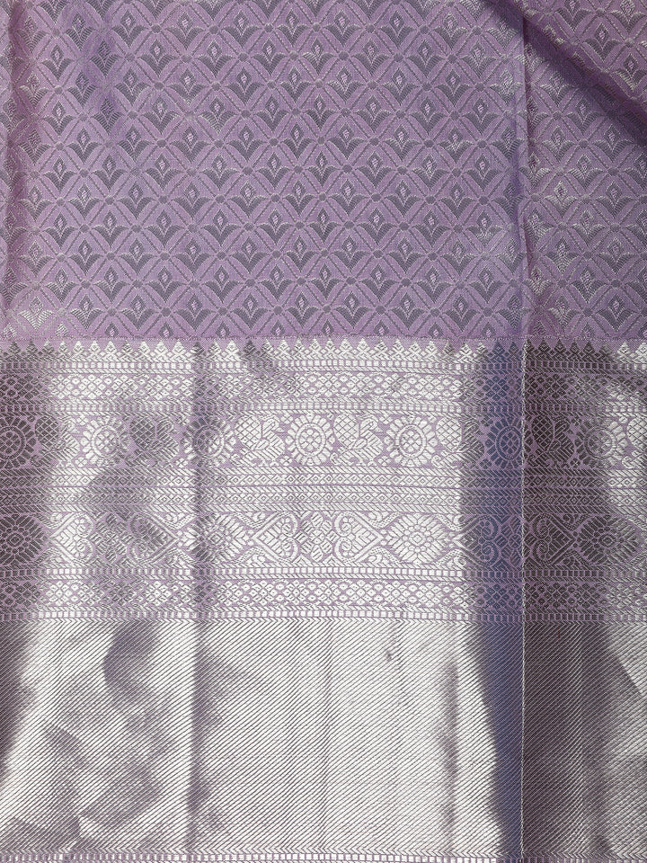 Lavender Floral Woven Pure Kanchipuram Silk Saree - Diadem