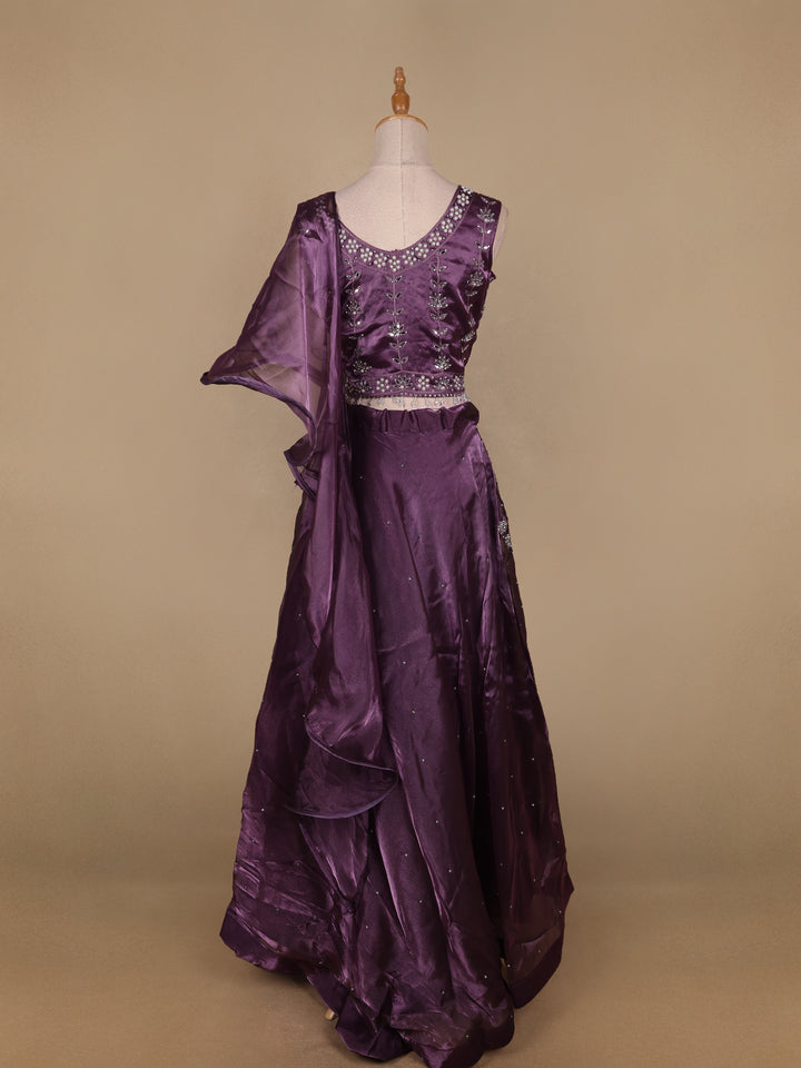 Lavender Floral and Stone Embroidery Bridesmaid Organza Lehenga - Diadem