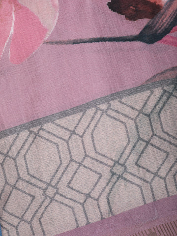 Lavender Geometric and Floral Printed Cotton Saree - Diadem