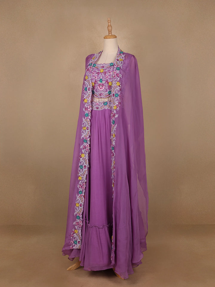 Lavender Georgette Floral Designed Bridesmaid Lehenga - Diadem