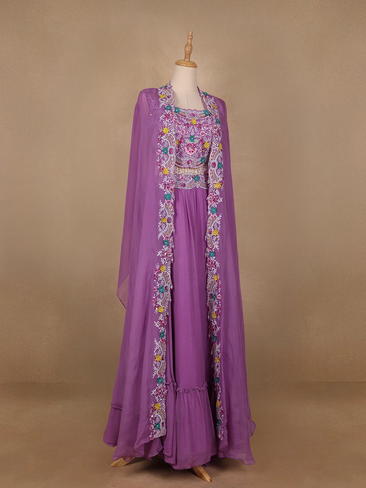 Lavender Georgette Floral Designed Bridesmaid Lehenga - Diadem