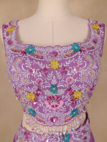 Lavender Georgette Floral Designed Bridesmaid Lehenga - Diadem