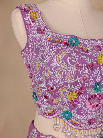 Lavender Georgette Floral Designed Bridesmaid Lehenga - Diadem