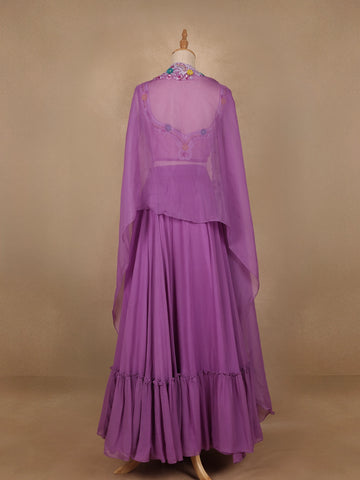 Lavender Georgette Floral Designed Bridesmaid Lehenga - Diadem