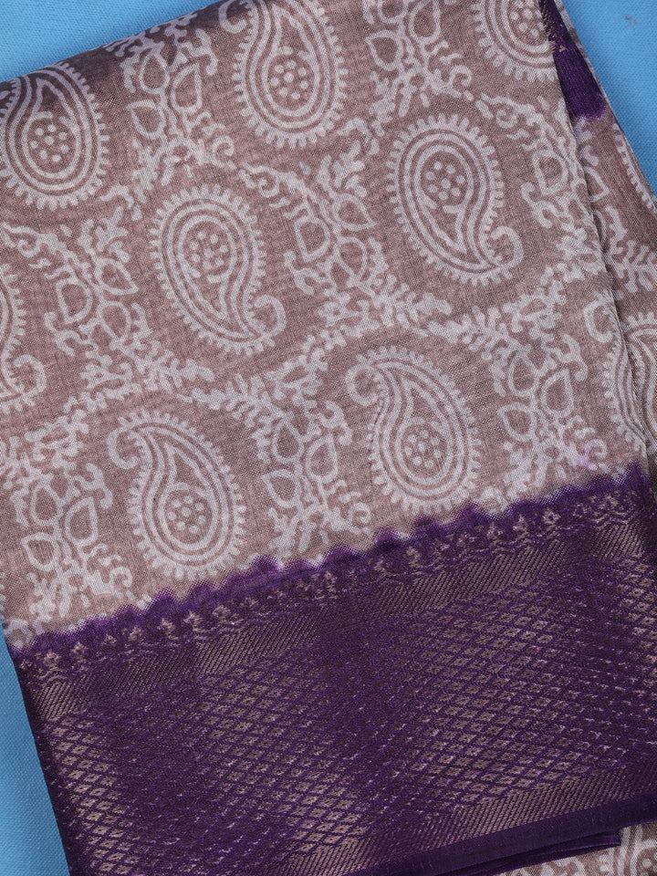 Lavender Paisley Designed Fancy Cotton Saree - Diadem
