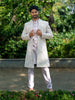 Lavender Raw Silk Floral Designed Sherwani Suit