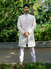 Lavender Raw Silk Floral Designed Sherwani Suit